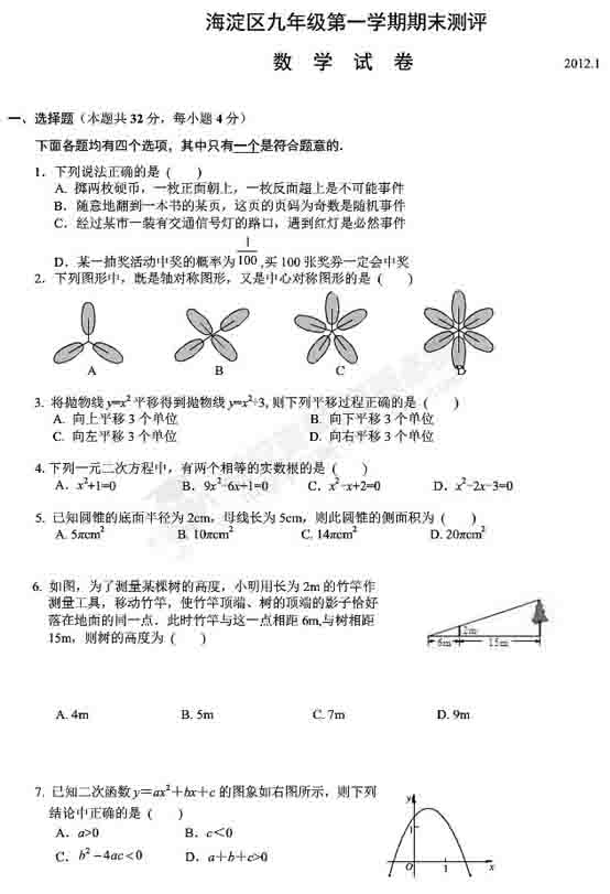 2012�걱���к���^(q��)�����όW(xu��)�ڔ�(sh��)�W(xu��)��ĩԇ��