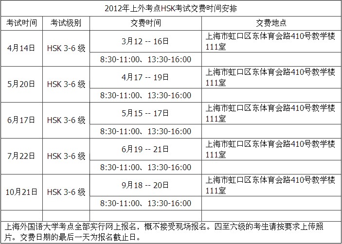 �Ϻ����(gu��)�Z��W(xu��)2012��HSK��ԇ�����M(f��i)�r(sh��)�g����